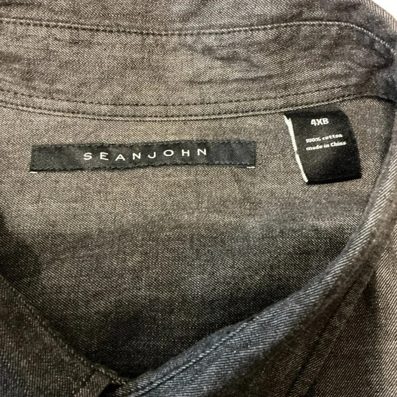 Sean John Black Button Down Heavy Cotton Shirt, 4XB - Picture 4 of 10